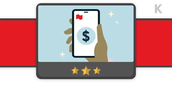 Illustration of a hand holding a cellphone and using the National Bank app to use their Modest Chequing Account