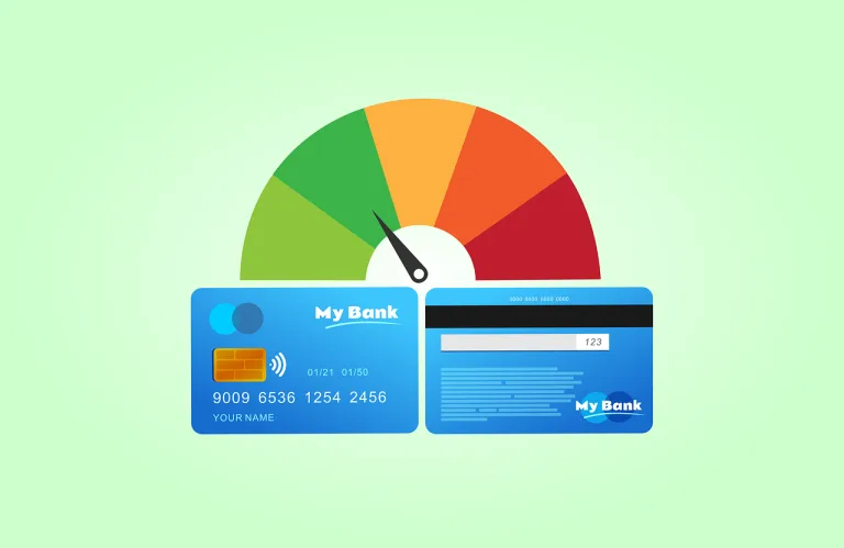 A credit card placed next to a meter, set against a vibrant green background, symbolizing financial transactions.